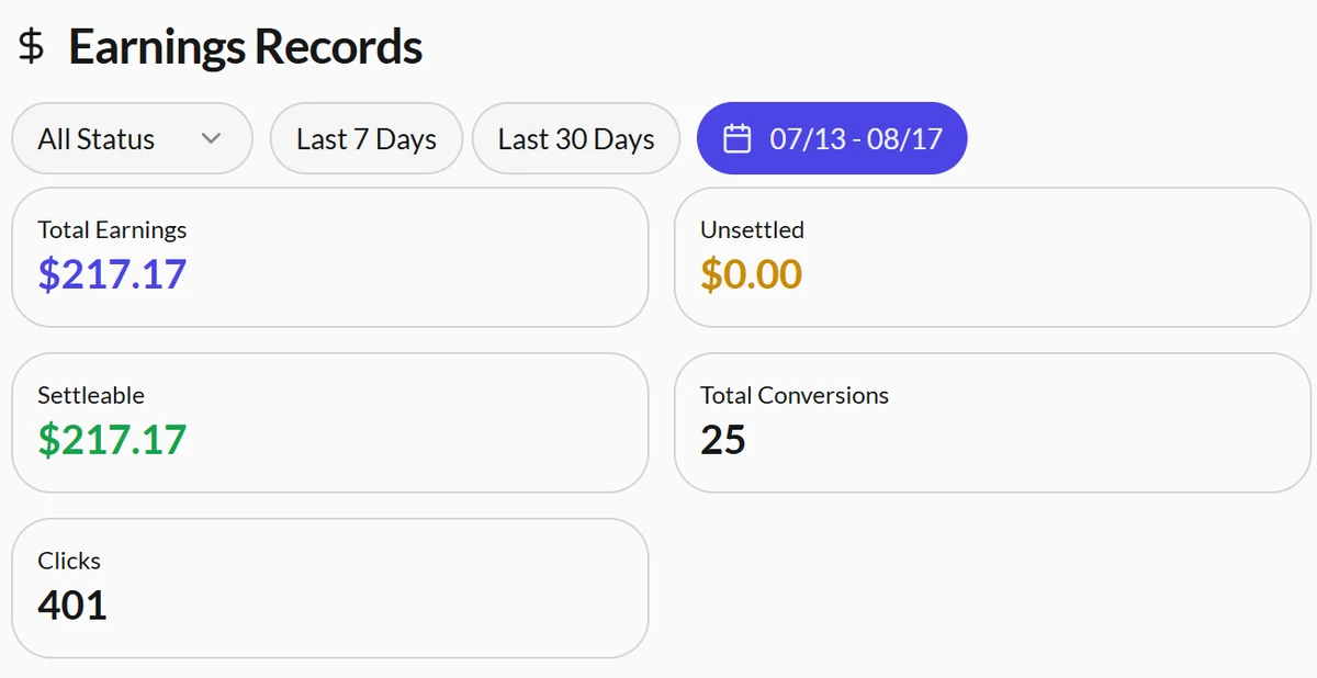 Скриншот кабинета: Streaming & TV Subscription — партнёрские офферы